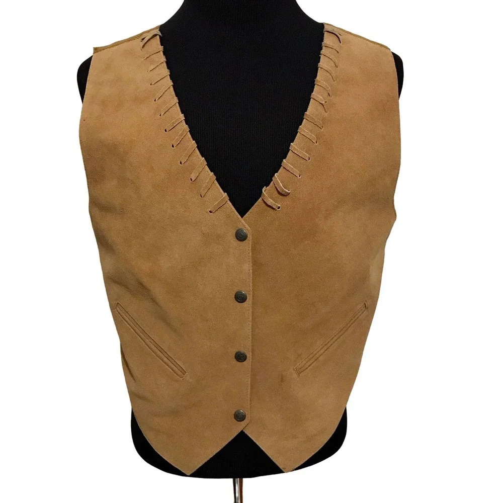 Village Fair Vintage Western Genuine Leather Vest Men M